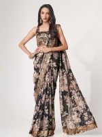 Black Organza Digital Print Saree